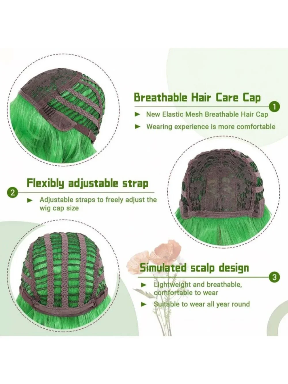 Women's Grass Green 14 Inch Short Shoulder Length Synthetic Bangs Wavy Bob Wig